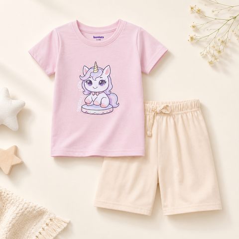 Luna the Unicorn Tshirt Shorts Set Lyocell Cotton Blend | Pink