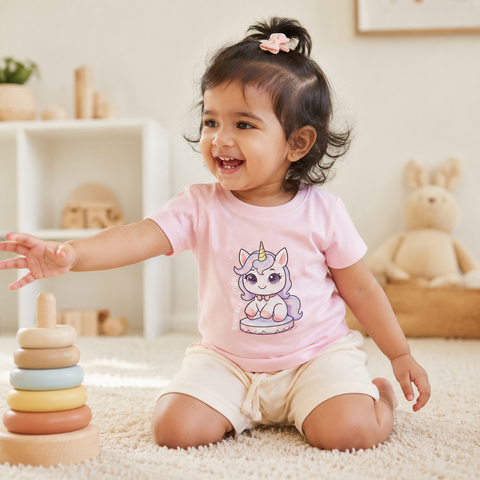Luna the Unicorn Tshirt Shorts Set Lyocell Cotton Blend | Pink