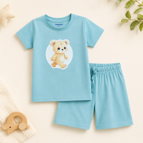 Coco the Teddy Tshirt Shorts Lyocell Cotton Blend | Blue