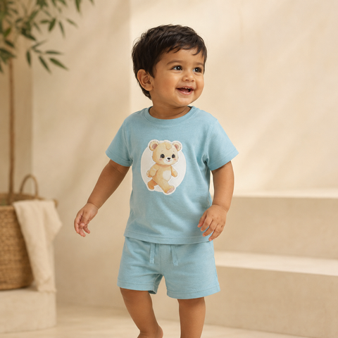 Coco the Teddy Tshirt Shorts Lyocell Cotton Blend | Blue