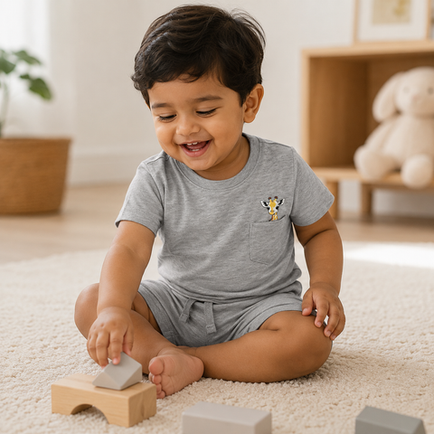 Gigi the Giraffe Tshirt Shorts Set Lyocell Cotton Blend | Melange Grey