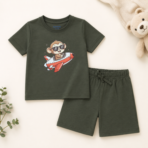 Kiki the Monkey Tshirt Shorts Lyocell Cotton Blend | Green