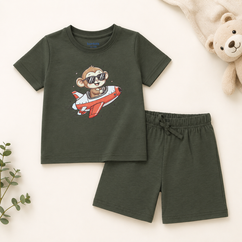 Kiki the Monkey Tshirt Shorts Lyocell Cotton Blend | Green